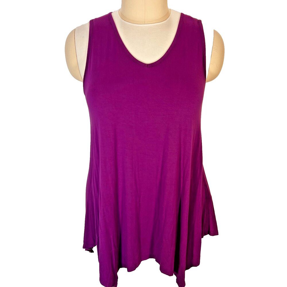 Larace Tunic Tank Top Womens XL fits to 2X Purple Sharkbite Hem V-Neck Sleeveles - Picture 1 of 9